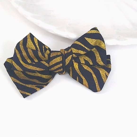 Dog Hair Bow with clip Black and Gold Animal Print Dog Bow - Picture 1 of 3
